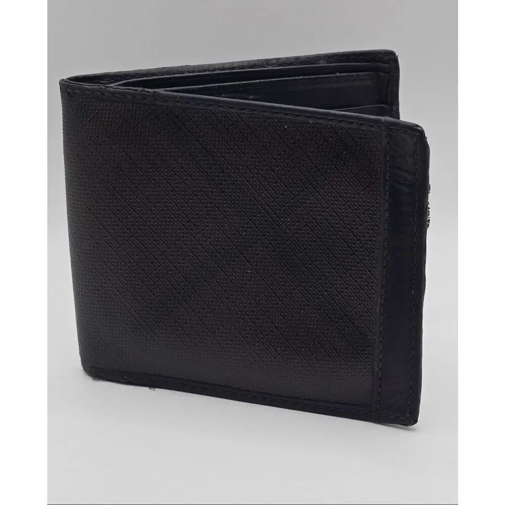 Burberry Men's Bifold Cardholder Wallet Black Brown Subtle Nova Check Plaid Luxe